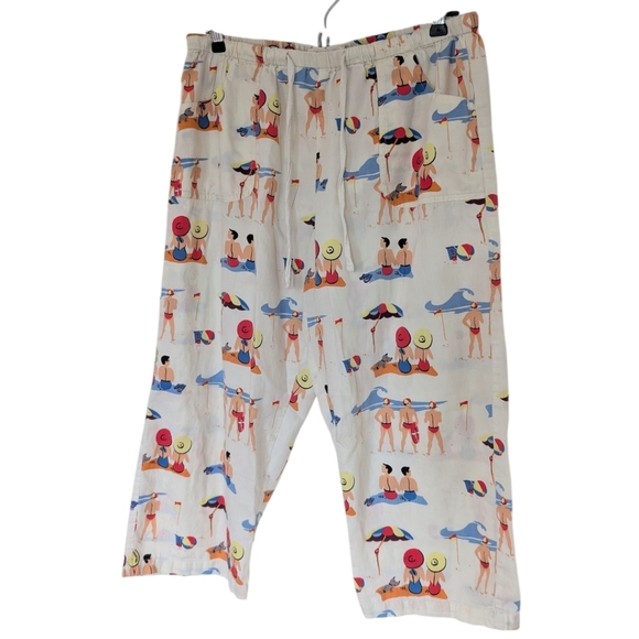 Peter Alexander Beachscapes 100% Pajama Bottom 3/4 Cream Red Blue Women's Medium - Picture 11 of 14